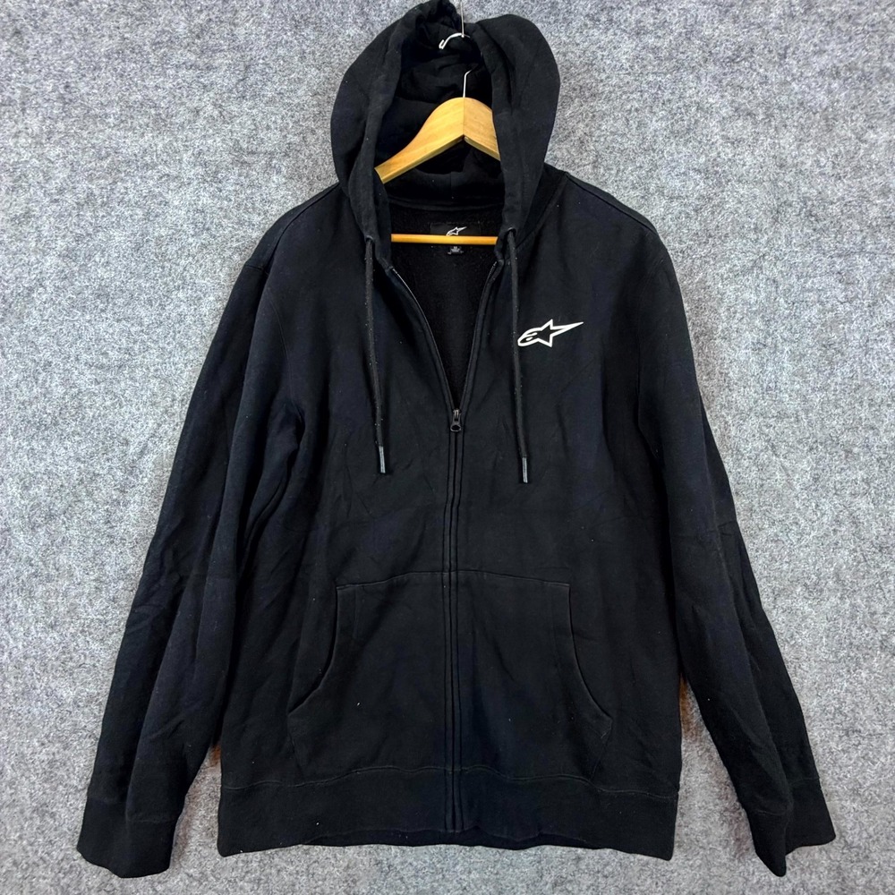 Alpinestars Hoodie Mens Medium Black Full Zip Logo Cotton Ribbed Hem Long Sleeve